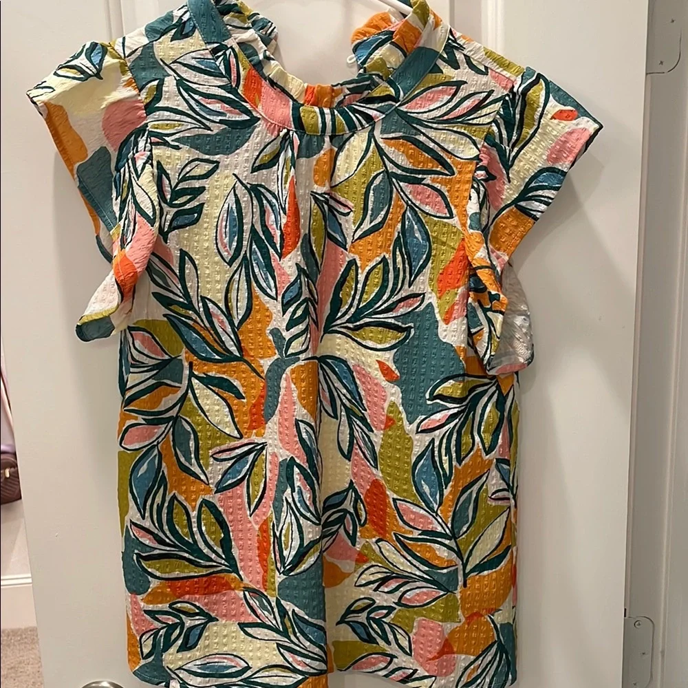 THML NWOT Floral Multicolor Ruffle Sleeve Top - Picture 2 of 5